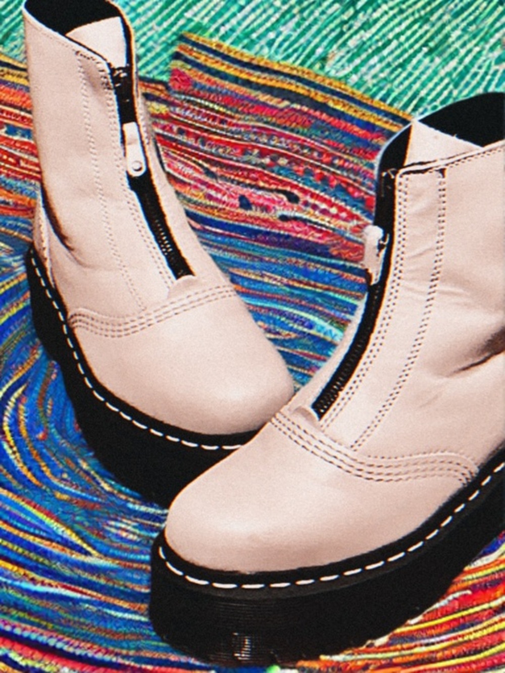 Dr. Martens Jetta Leather Sendal Cream Zip Combat Boots 🖤🩶🤍🩷❤️‍🔥